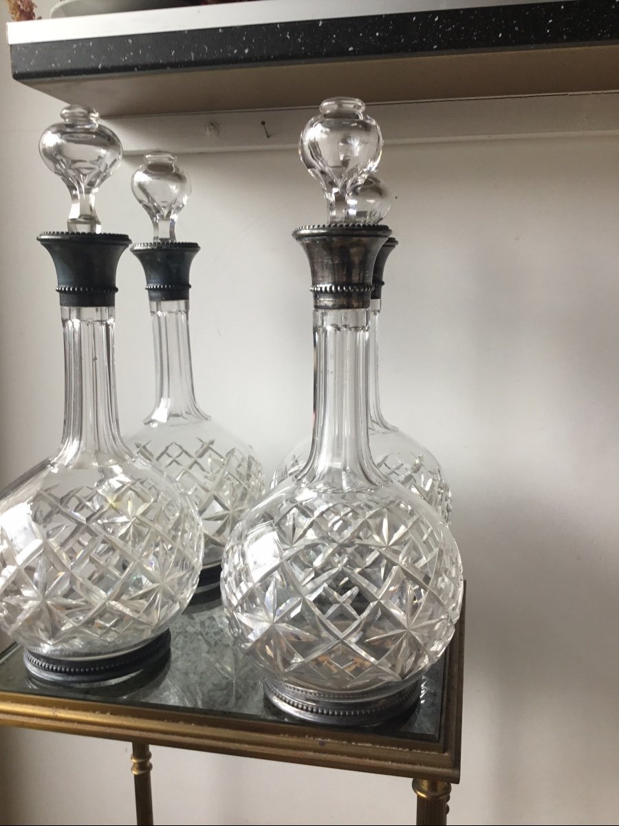 The Suite Of 4 Crystal And Silver Carafes -photo-2