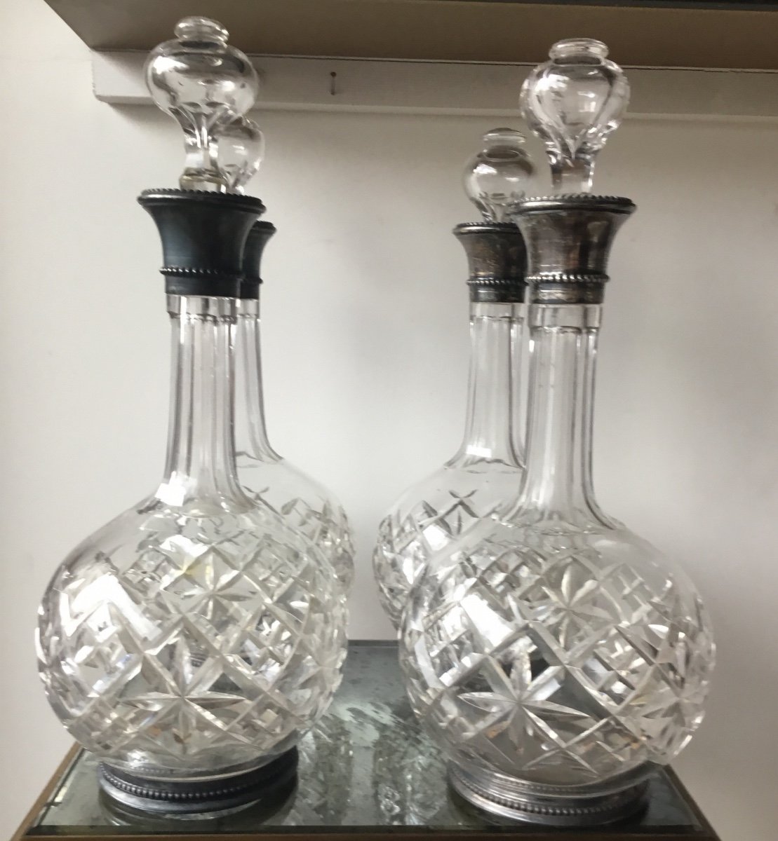 The Suite Of 4 Crystal And Silver Carafes -photo-4