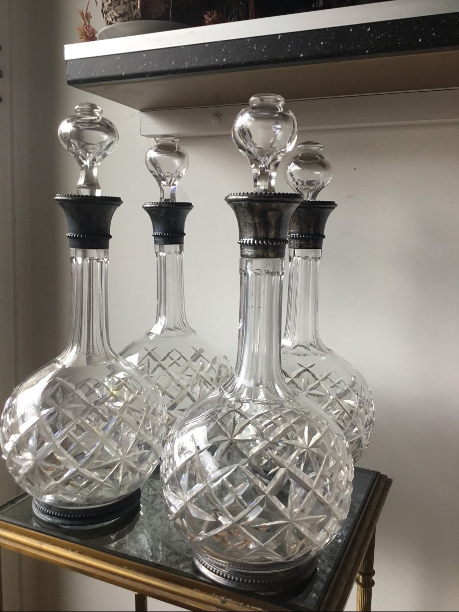 The Suite Of 4 Crystal And Silver Carafes -photo-7