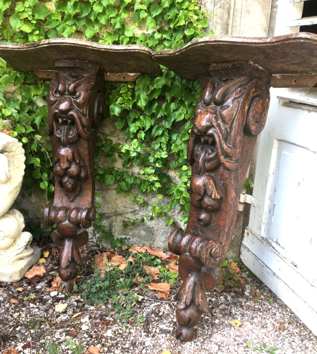 Pair Of Wooden Consoles Decorated With Grotesques -photo-3