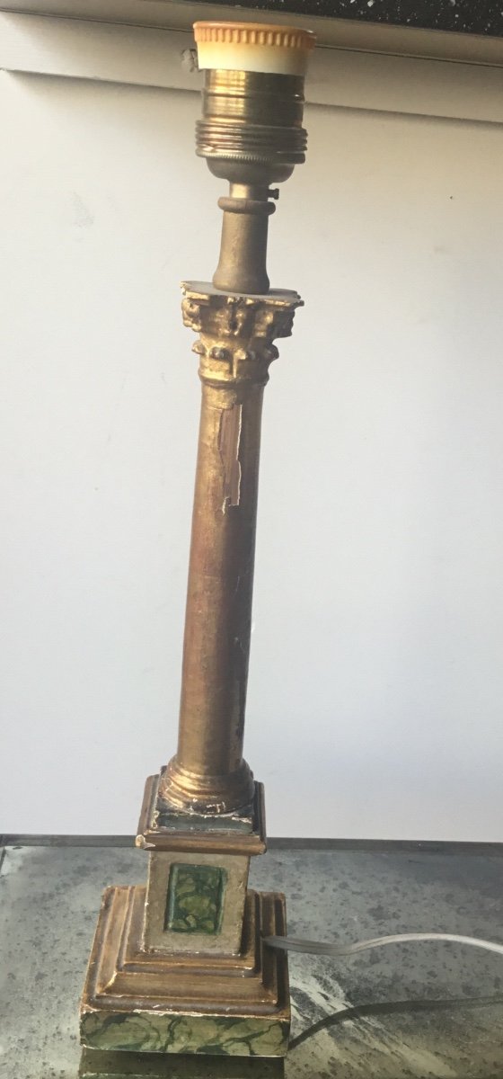 Lamp Base In Golden Wood And Faux Marble -photo-6