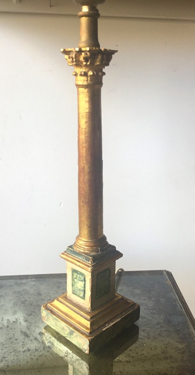 Lamp Base In Golden Wood And Faux Marble 