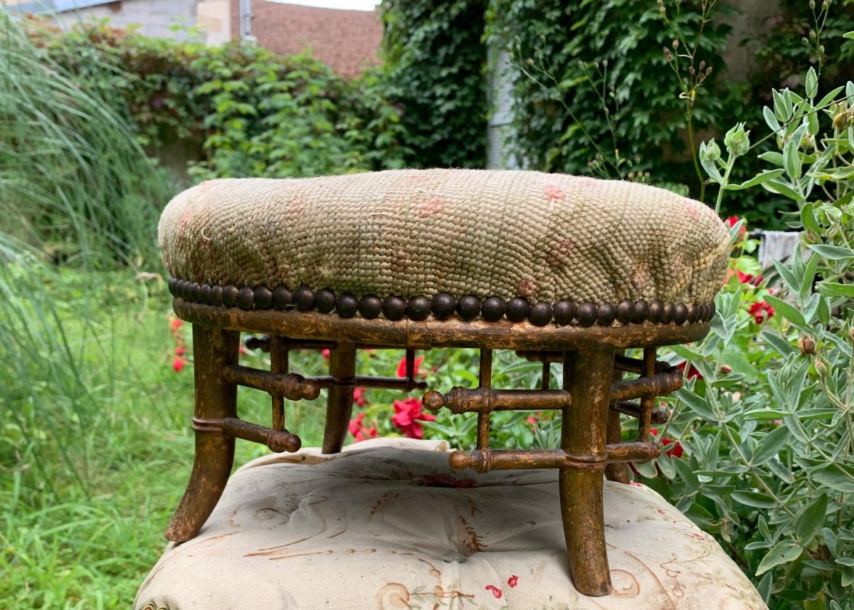 Petit Tabouret De Pied Chinoisant Bambou, Vers 1900-photo-1