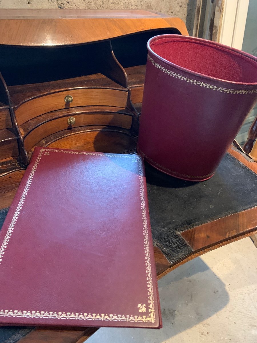 Desk Set Basket And Desk Mat In Red Leather -photo-7