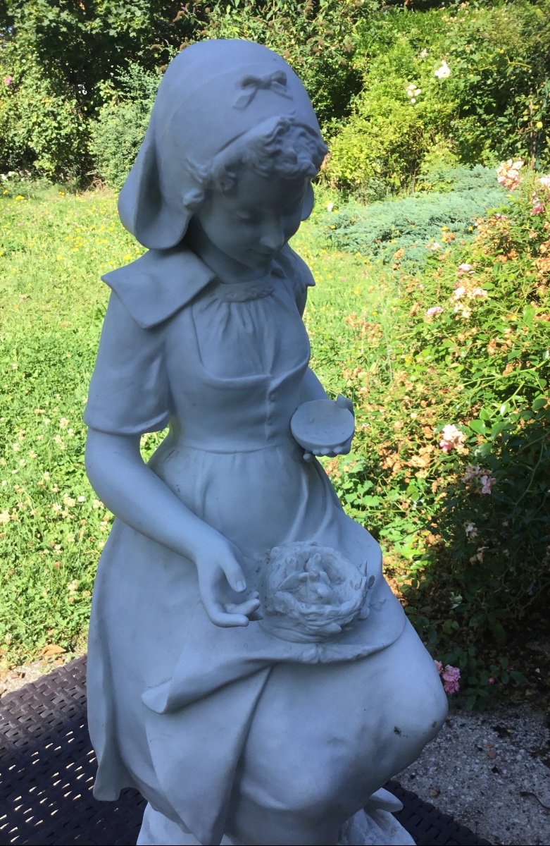 Young Girl Sculpture With Biscuit Baby Birds. Sperlacken - Around 1900-photo-4