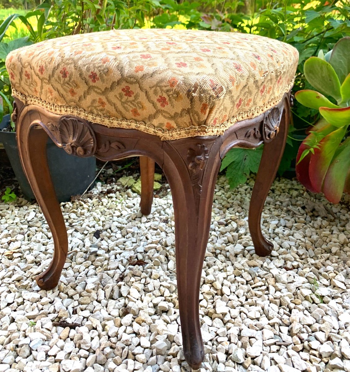 Tabouret Pouf , En Bois Naturel Sculpté 