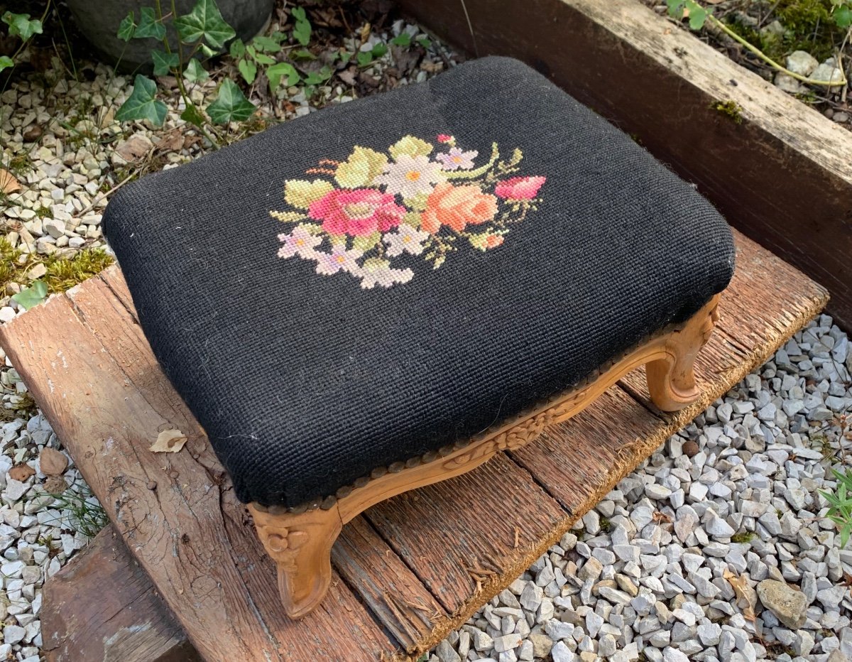 Footrest Covered With Needlepoint Tapestry -photo-2