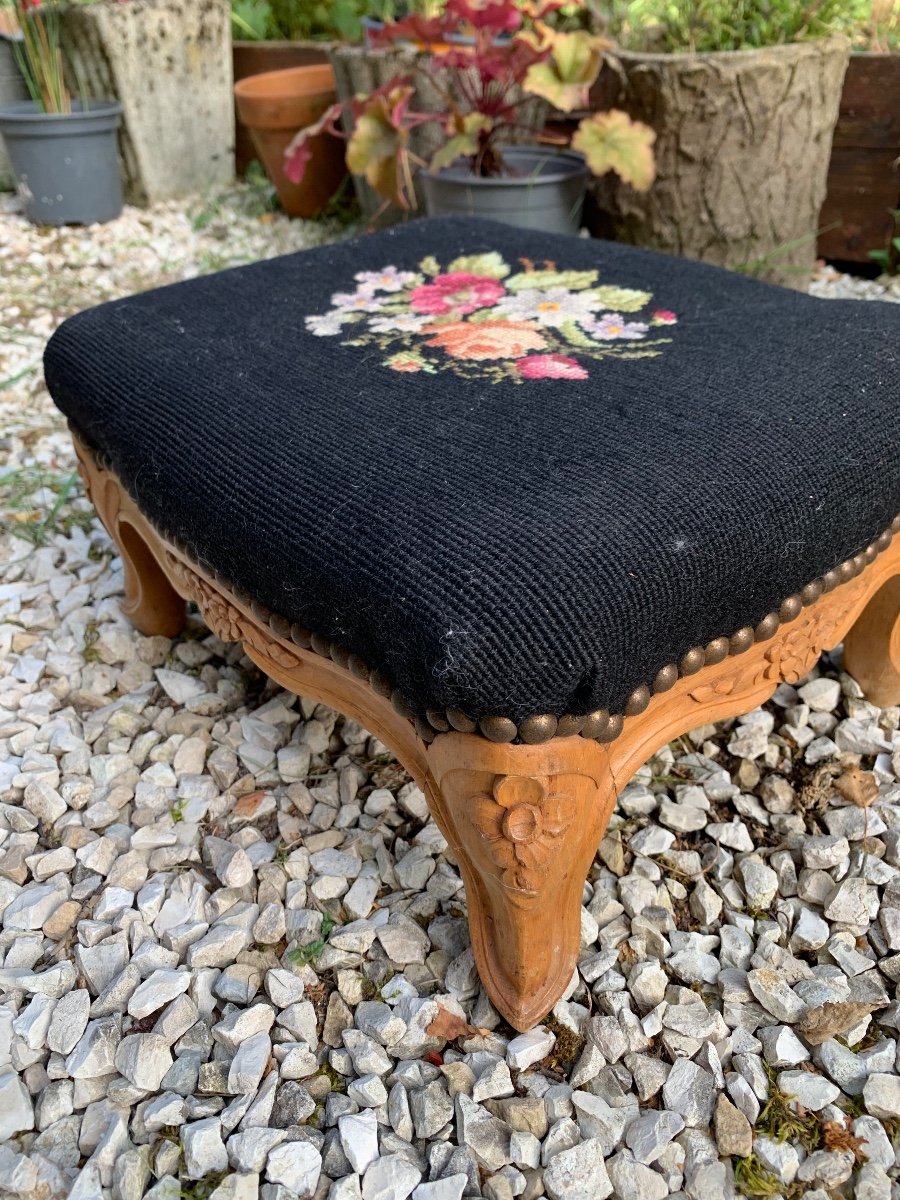 Footrest Covered With Needlepoint Tapestry -photo-3