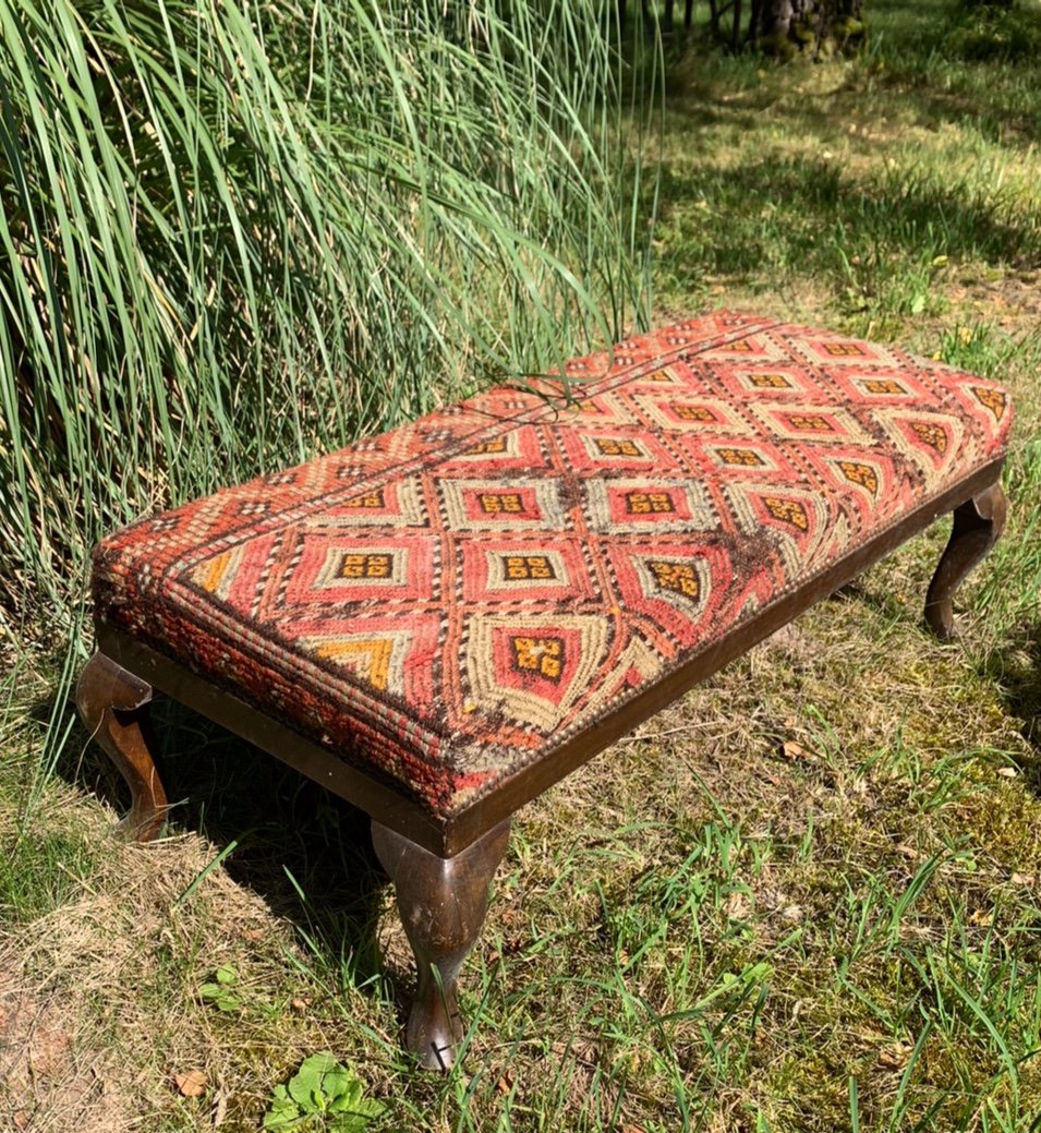 English Bench Covered With An Oriental Rug -photo-3