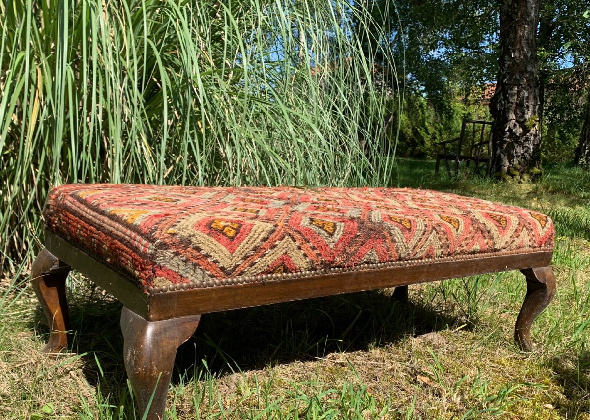 English Bench Covered With An Oriental Rug -photo-2