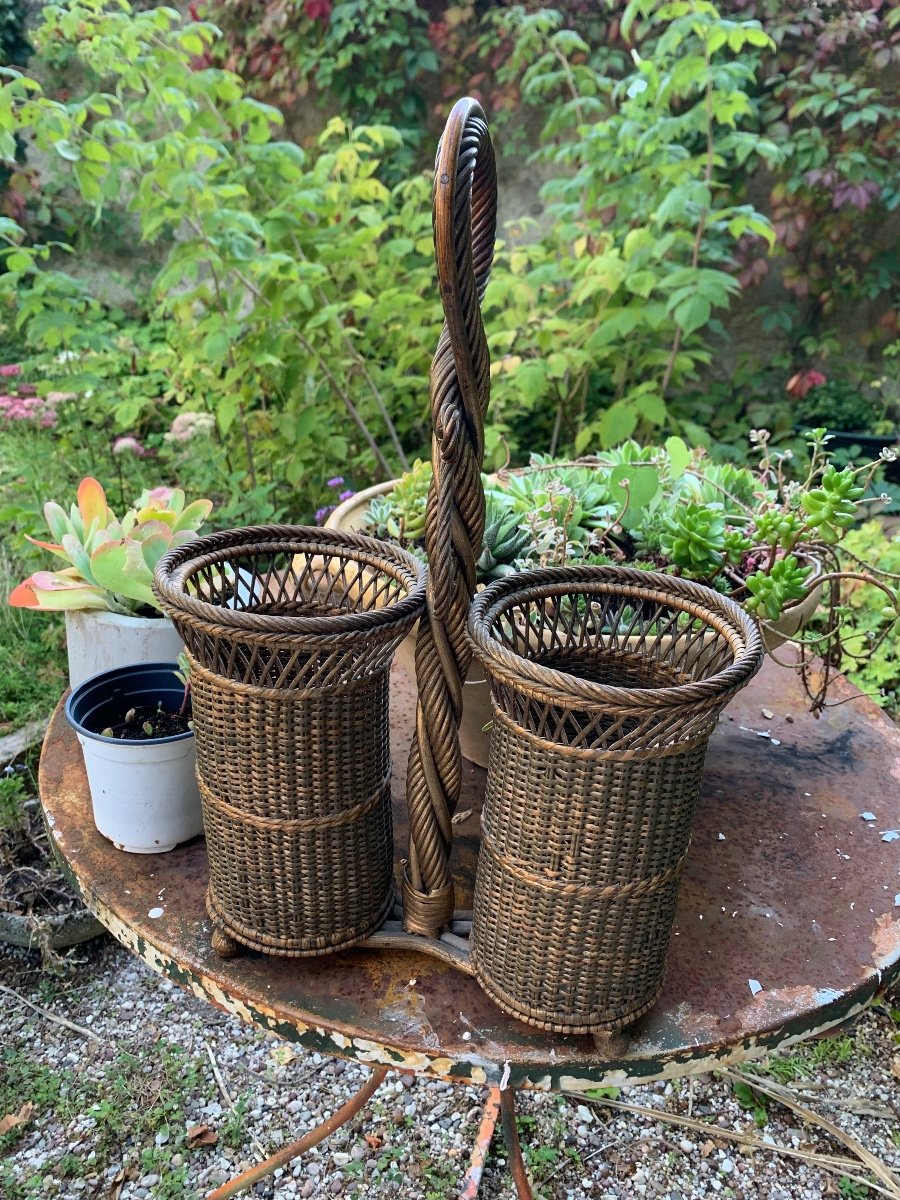 Art Populaire Porte Bouteilles En Osier Tressé -photo-2