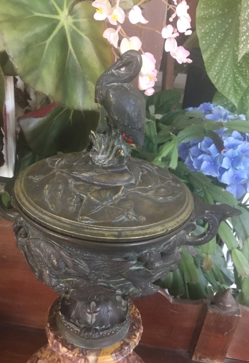 Pair Of Covered Bronze Casseroles With Animal Decor -photo-3