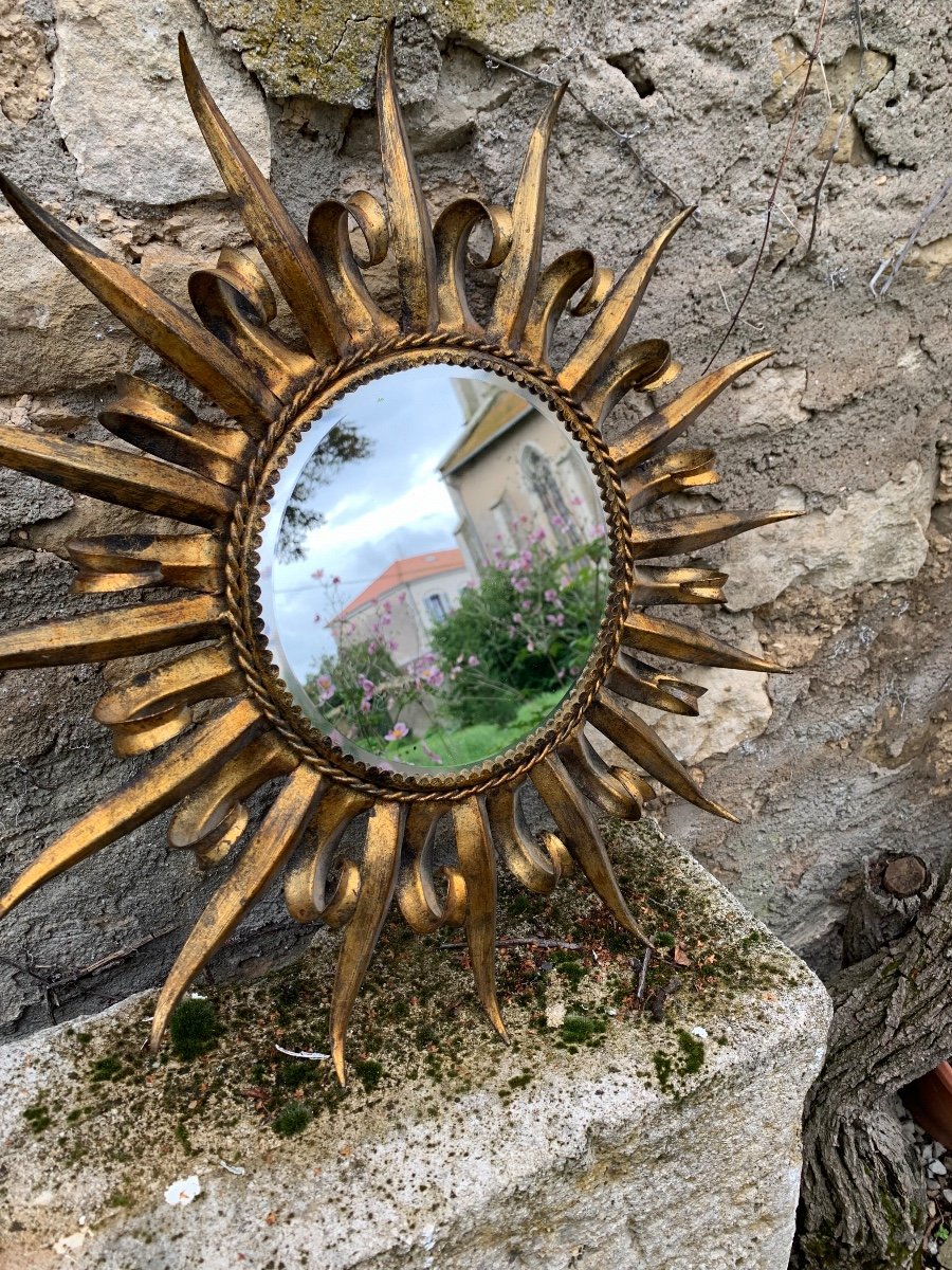 Gold-plated Wrought Iron Sun Mirror -photo-2