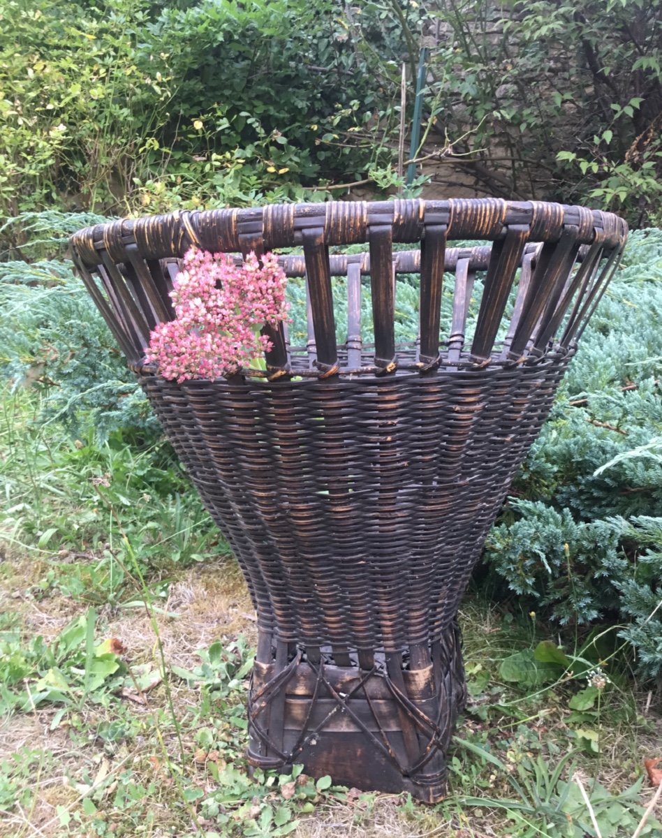 Ikebana Basket, Imposing Woven Bamboo Basket 