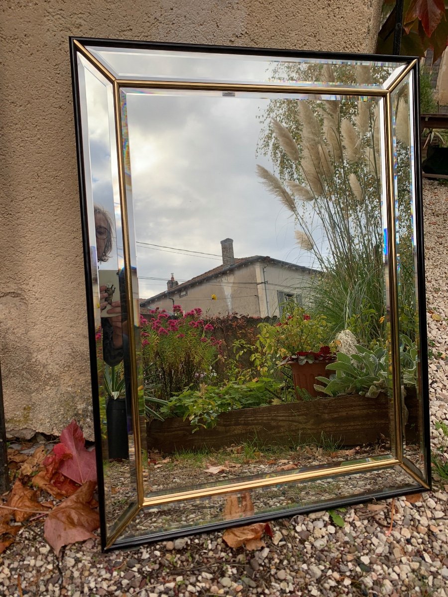 Baker Furnitures, Miroir Bisauté A Filets De Laiton, Années 50-photo-1