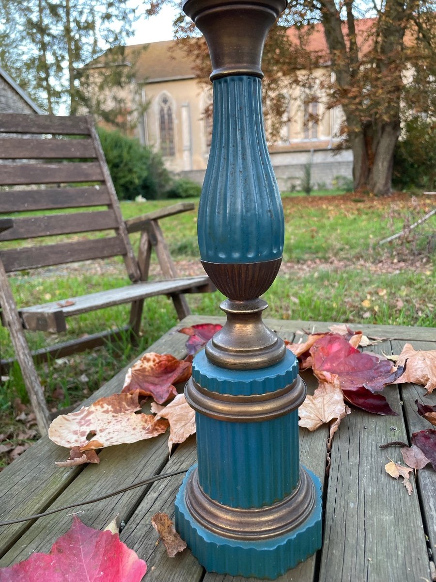 Blue And Gold Lacquered Sheet Metal Lamp Base -photo-4