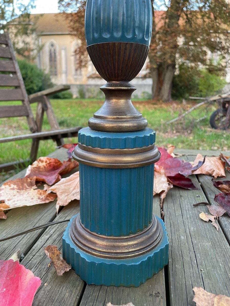 Blue And Gold Lacquered Sheet Metal Lamp Base -photo-1