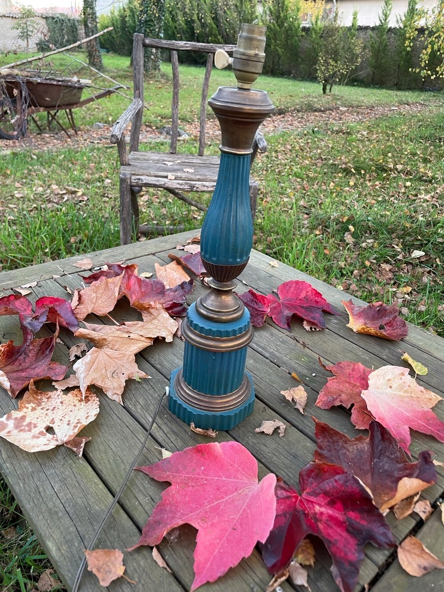 Blue And Gold Lacquered Sheet Metal Lamp Base -photo-3