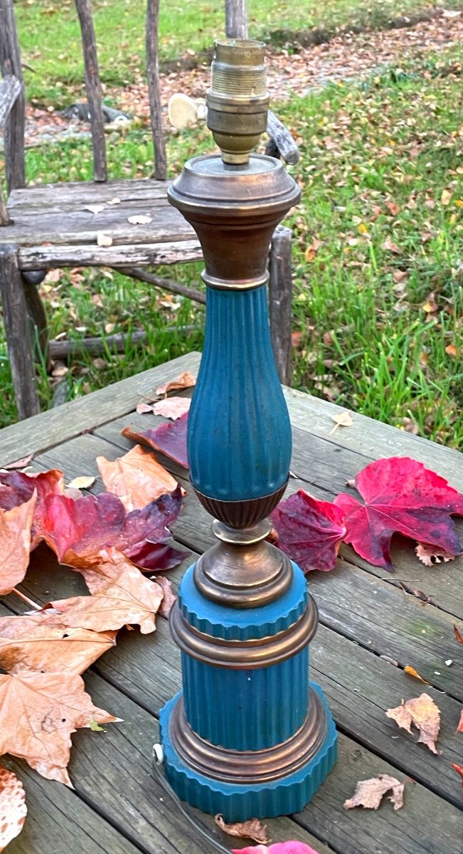 Blue And Gold Lacquered Sheet Metal Lamp Base 