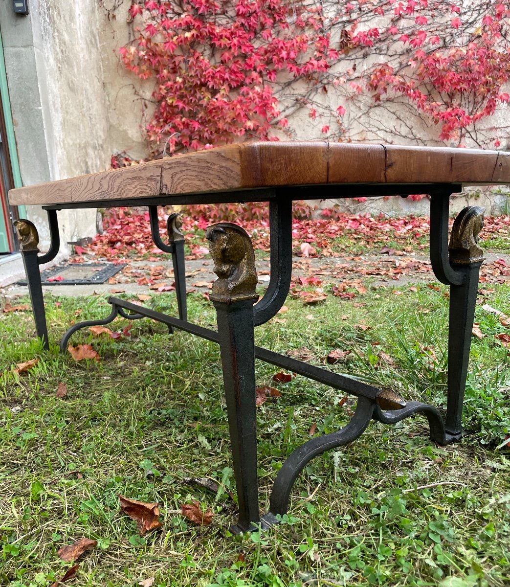 Attr A Maison Jansen Wrought Iron Coffee Table, Horse Heads, Circa 1950-photo-7