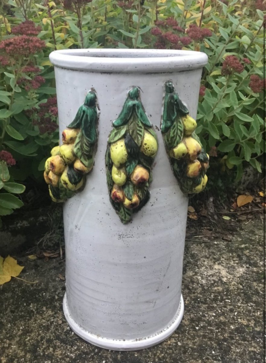 Ceramic Umbrella Stand With Trompe l'Oeil Decor