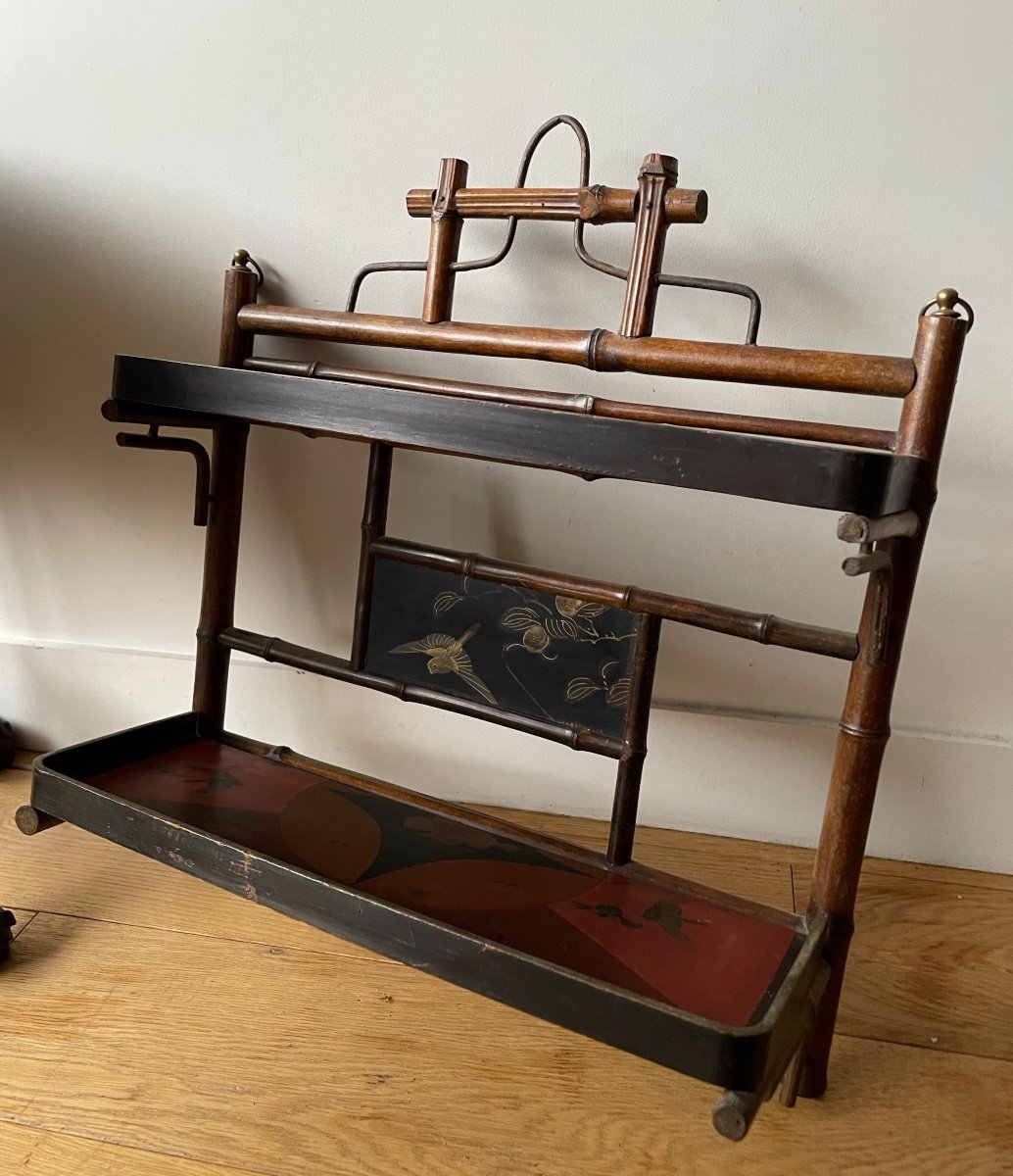 Small Lacquered Bamboo And Lacquer Shelf 