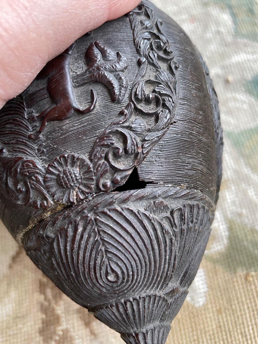 Carved Corozzo Nut Forming Animal Head Snuff Box-photo-5