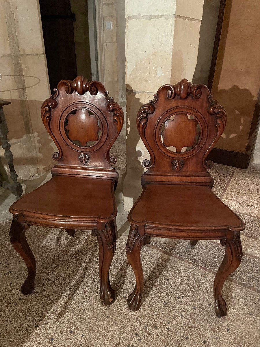 Pair Of Victorian Mahogany Hall Chairs -photo-2