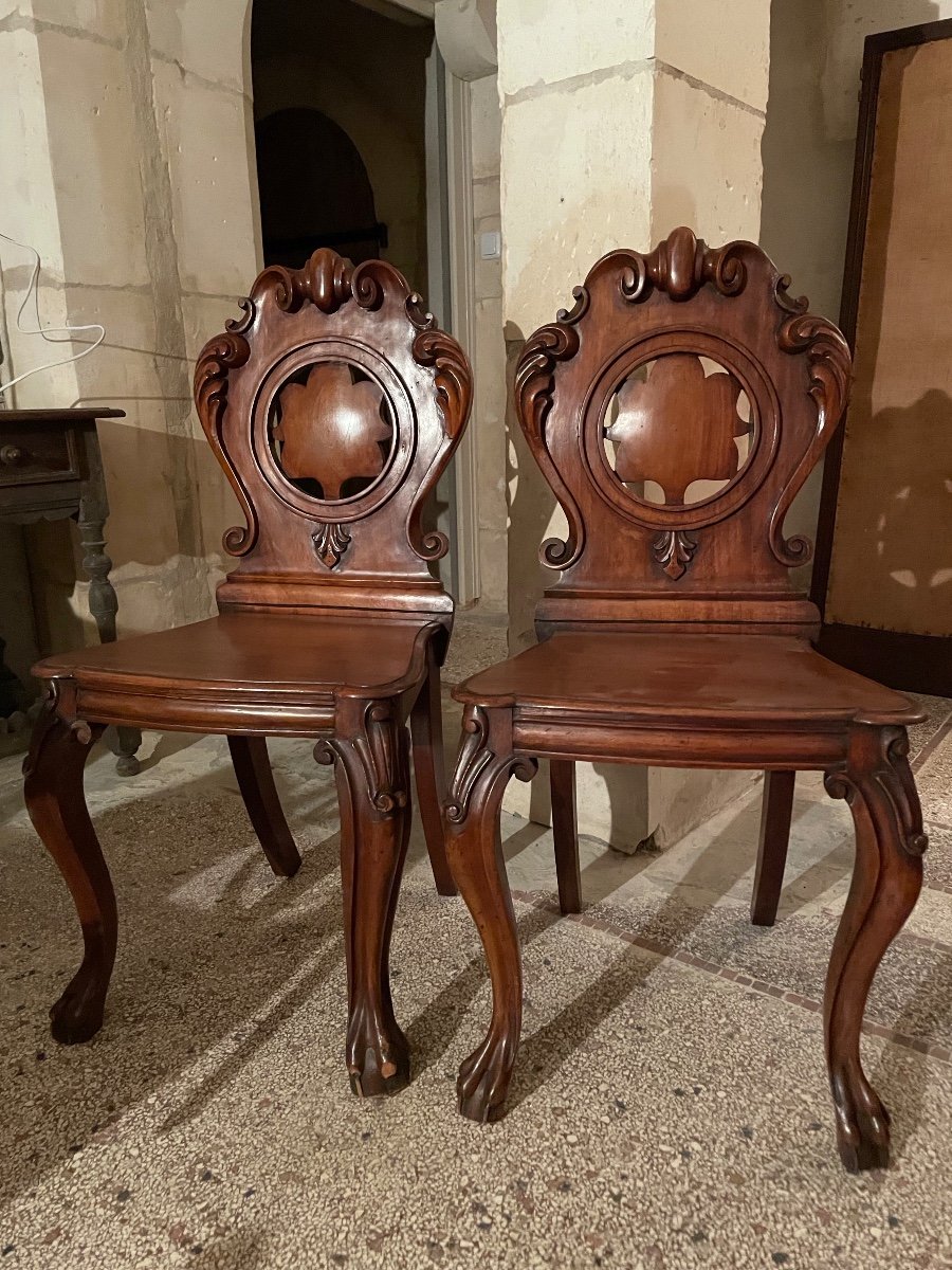 Pair Of Victorian Mahogany Hall Chairs -photo-3