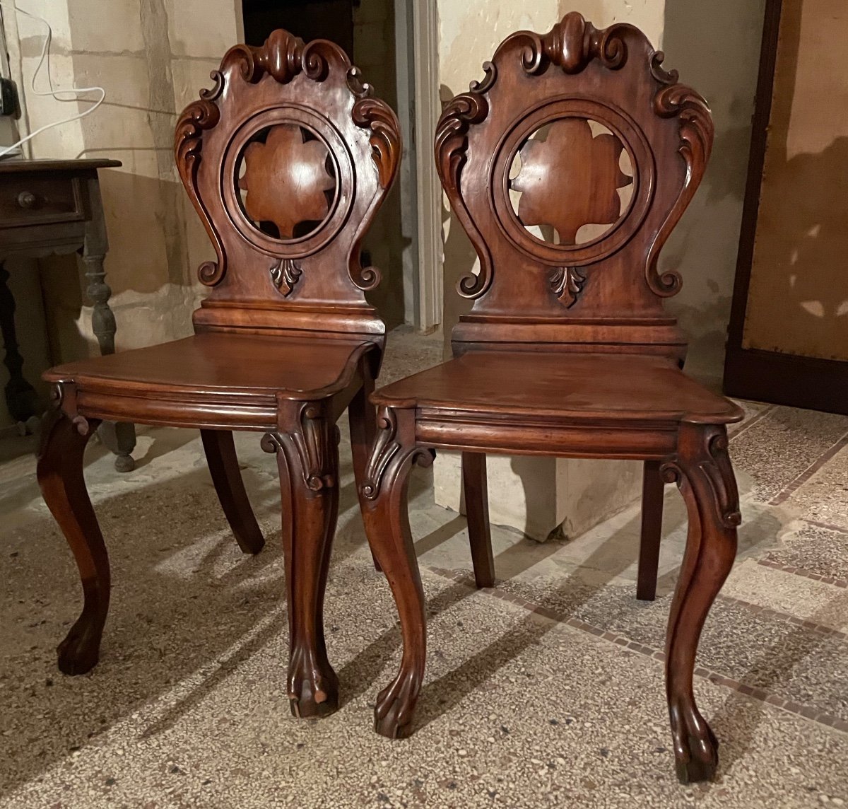 Pair Of Victorian Mahogany Hall Chairs -photo-4