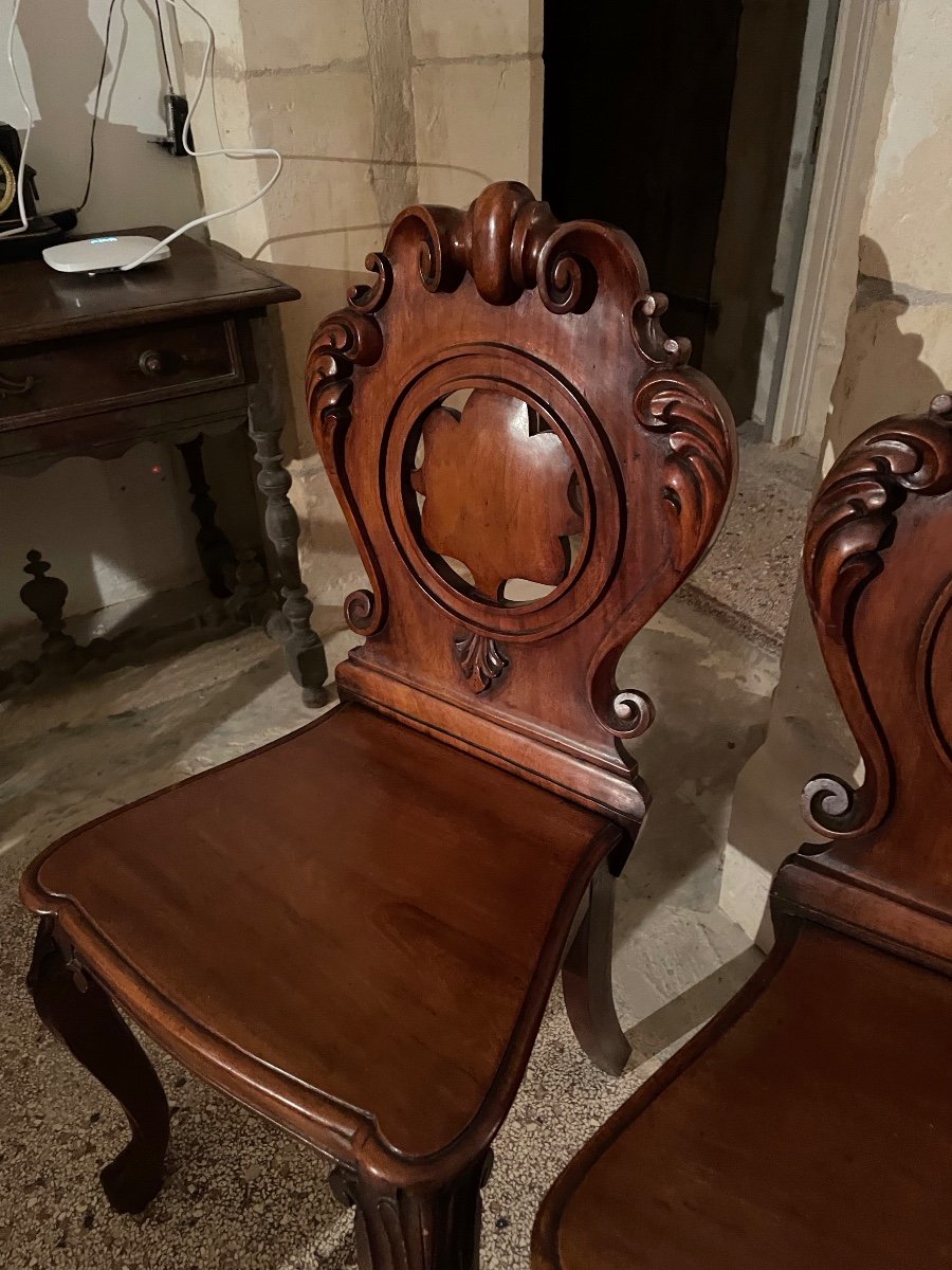 Pair Of Victorian Mahogany Hall Chairs -photo-1