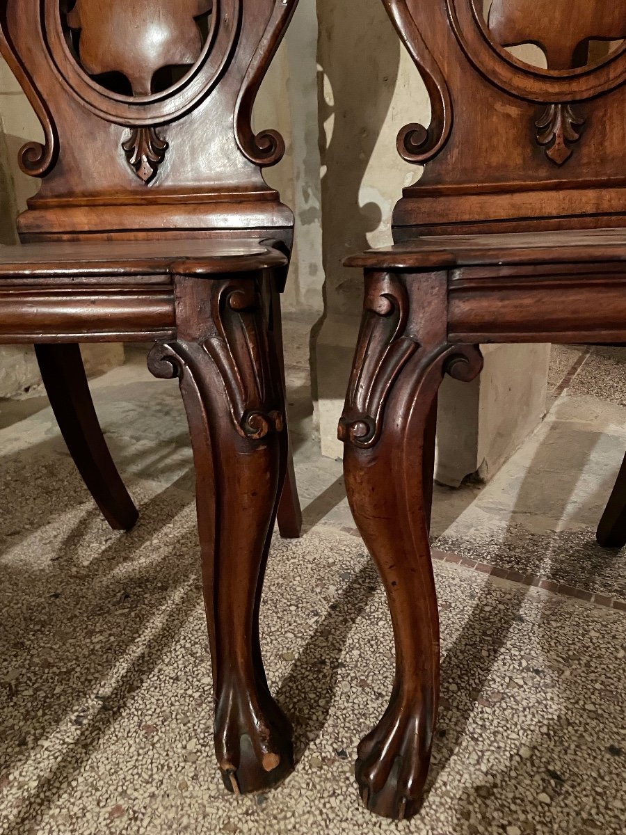 Pair Of Victorian Mahogany Hall Chairs -photo-4