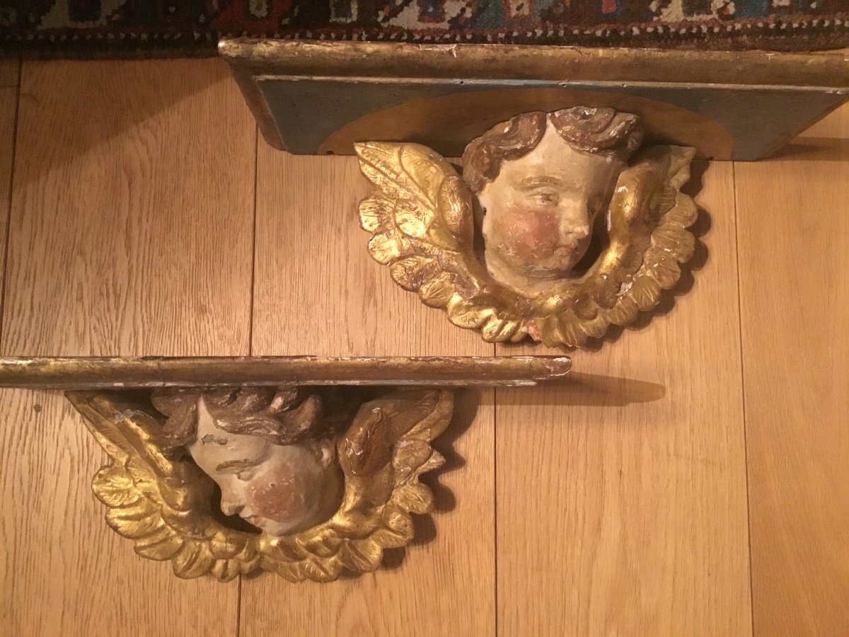 Pair Of Gilded Wood Consoles With Putti -photo-2