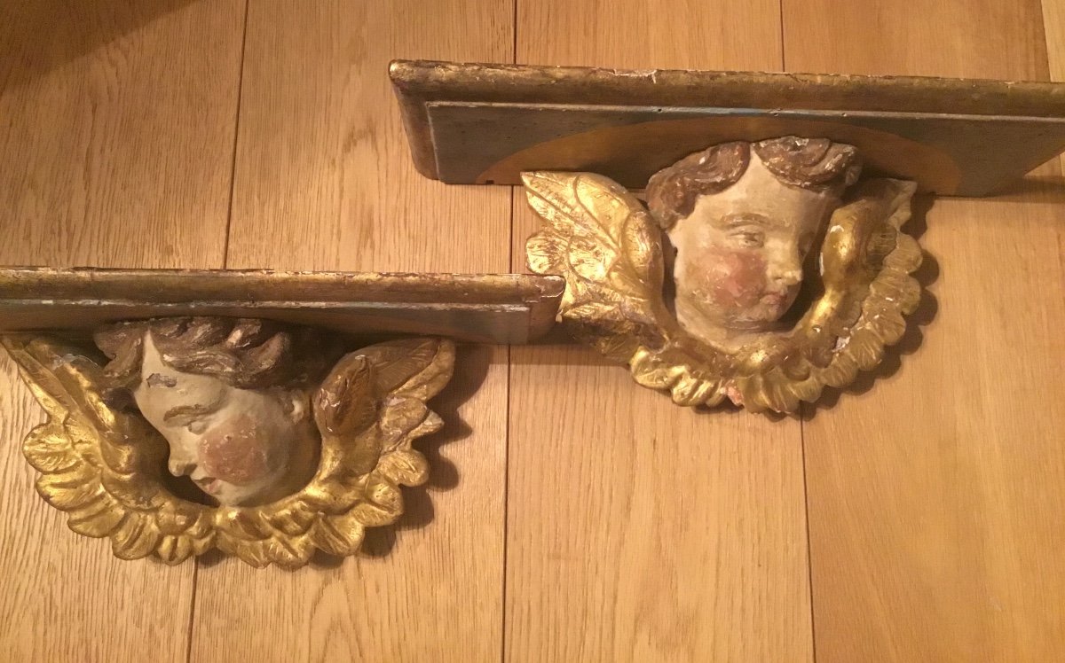 Pair Of Gilded Wood Consoles With Putti -photo-3