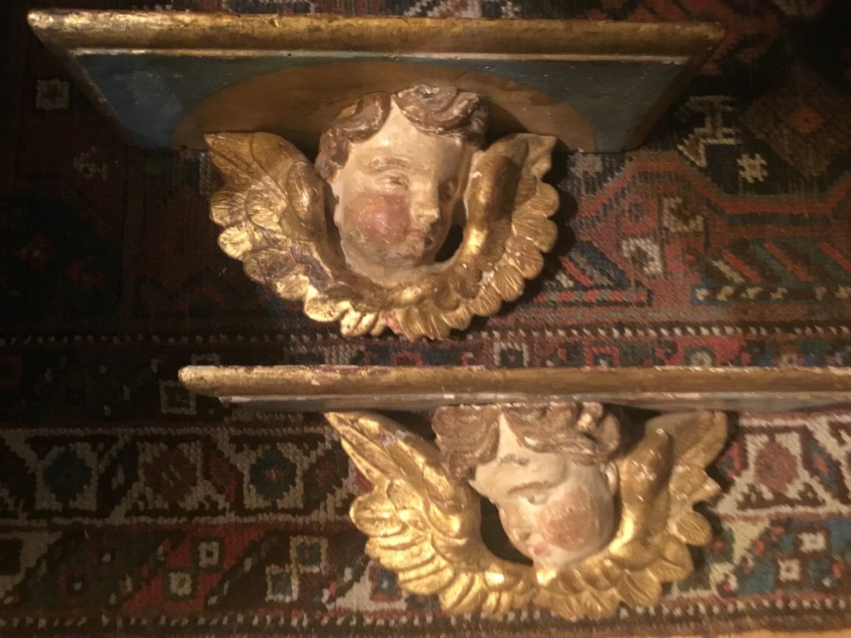 Pair Of Gilded Wood Consoles With Putti -photo-4