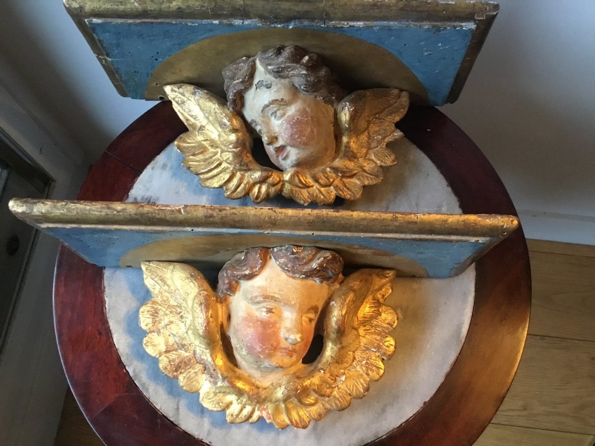 Pair Of Gilded Wood Consoles With Putti -photo-1