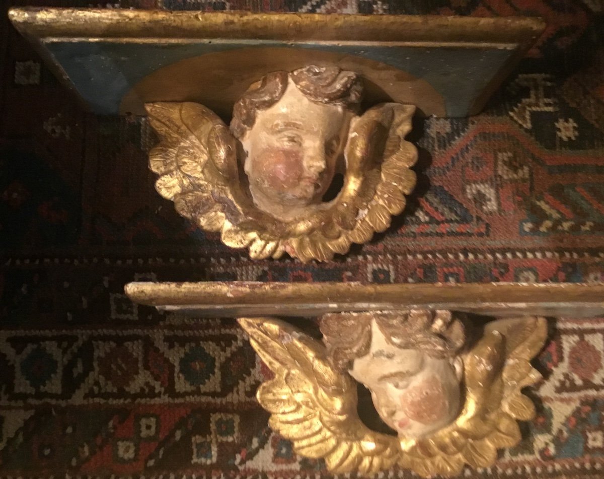 Pair Of Gilded Wood Consoles With Putti 