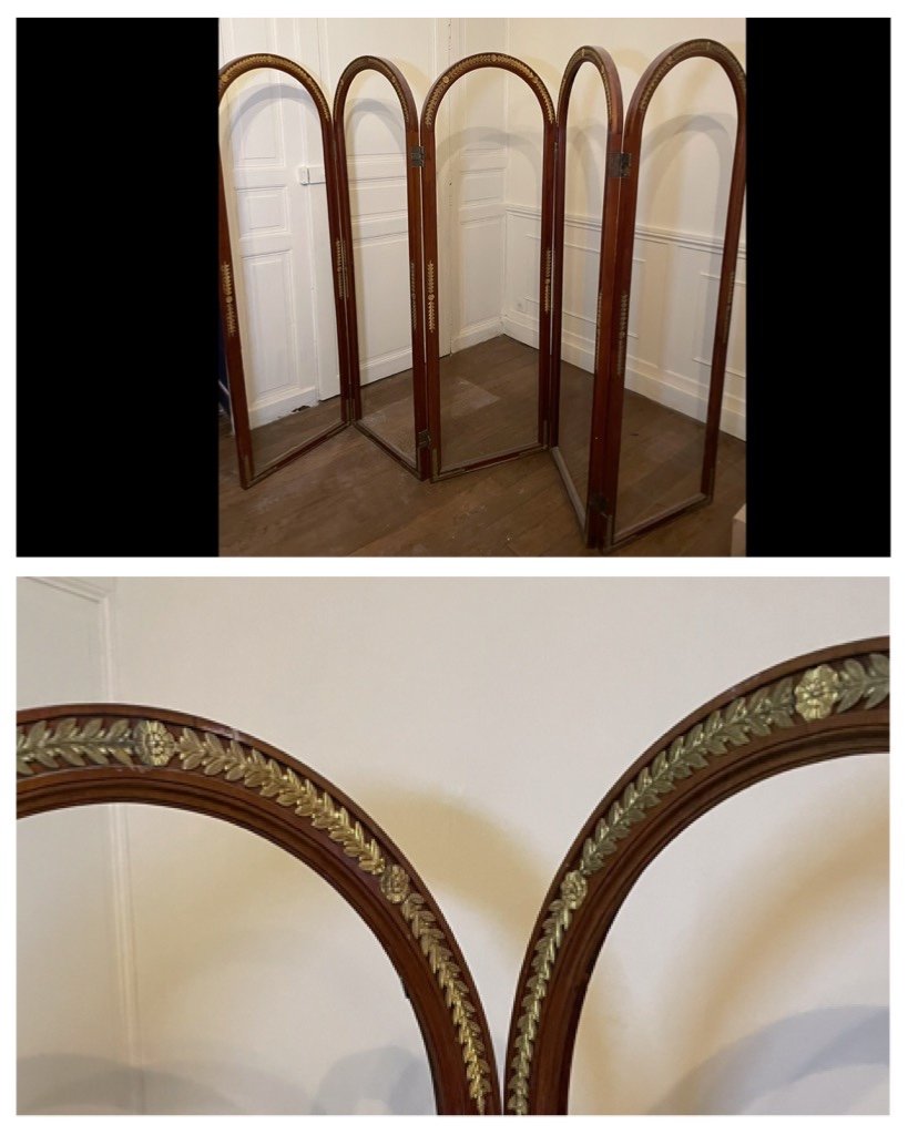 Large Five-leaf Mahogany Screen