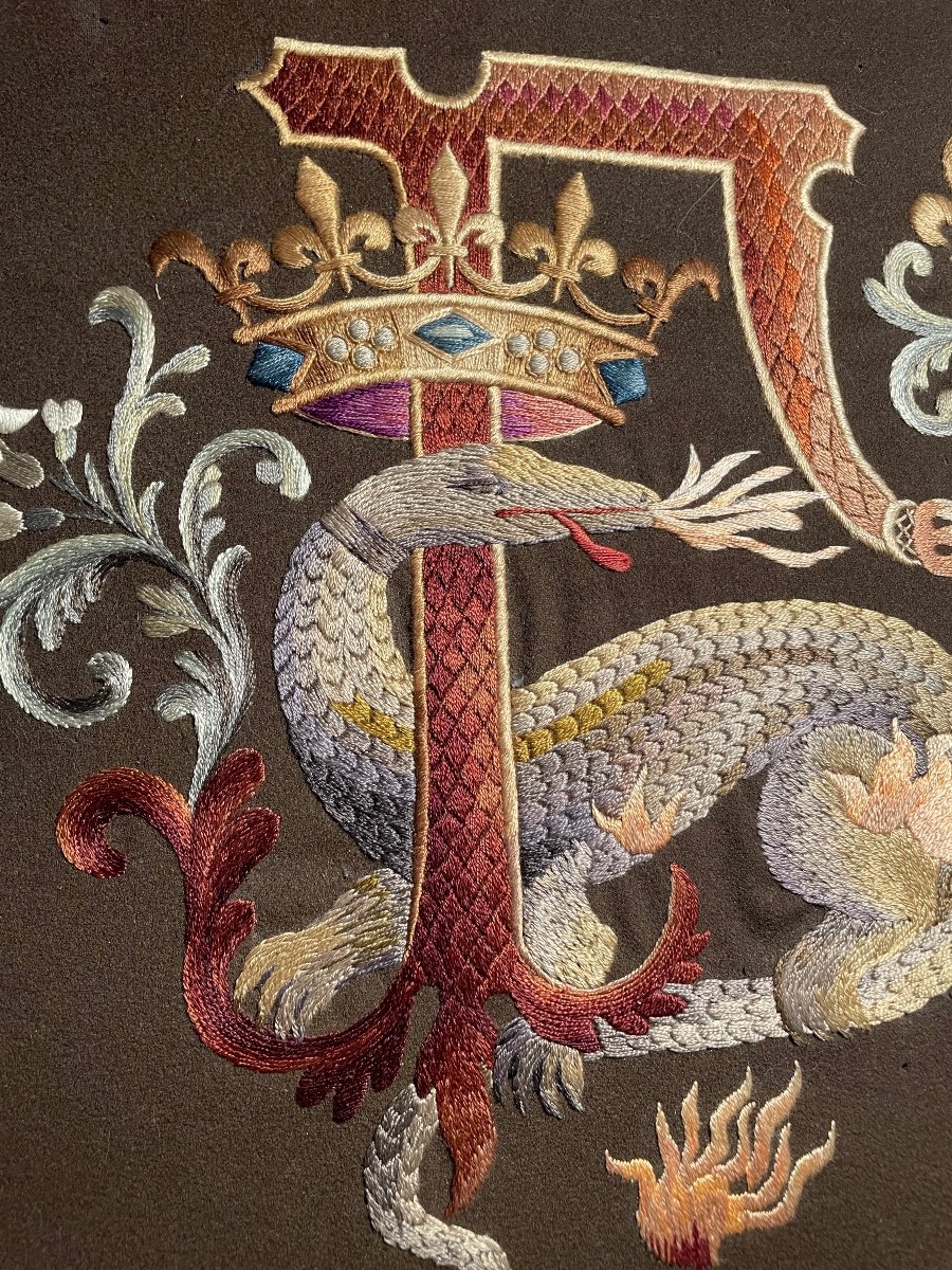 Salamander Embroidered Panel, Silk Threads 