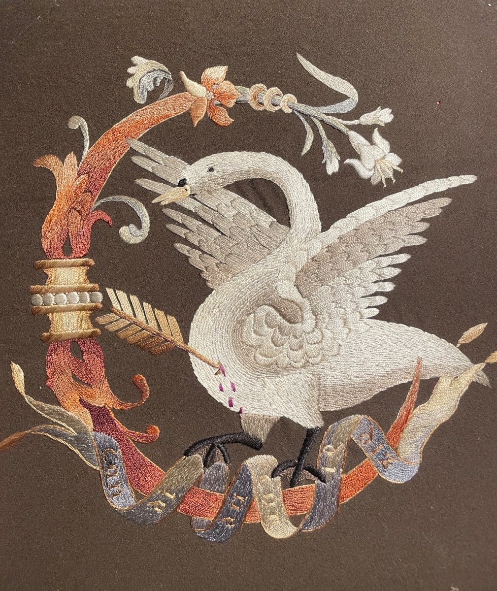 The "sorrowful" Swan Emblem Of Queen Claude Of France, Embroidery -photo-2