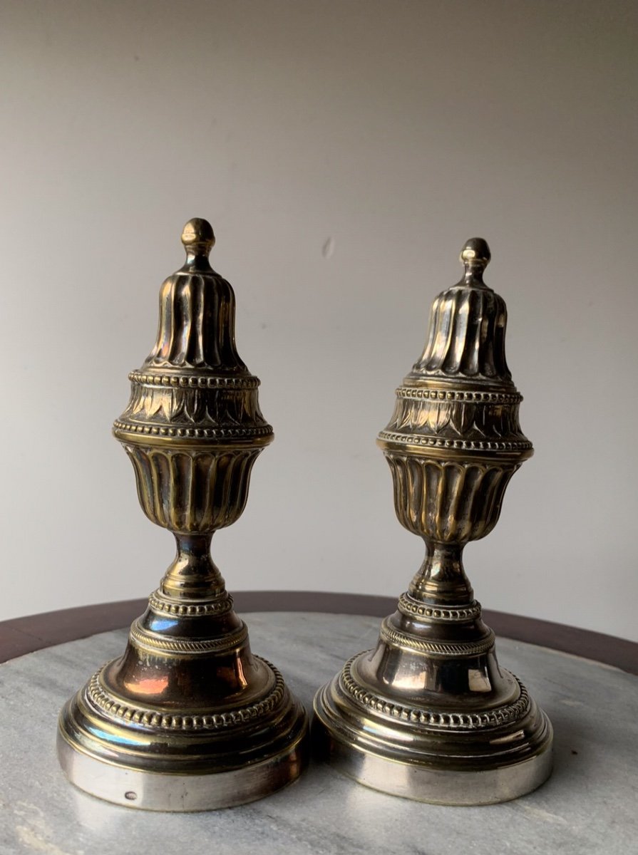 Pair Of Reversible Cassolette Candlesticks, In Louis XVI Silver Plated Metal -photo-1