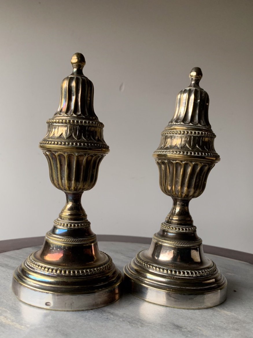 Pair Of Reversible Cassolette Candlesticks, In Louis XVI Silver Plated Metal -photo-2