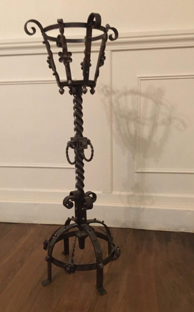 Folk Art, Imposing Wrought Iron Candlestick -photo-4