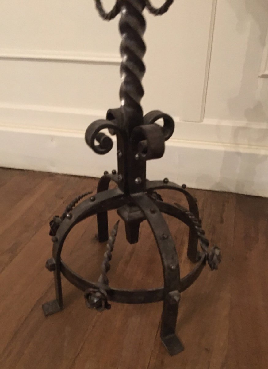 Folk Art, Imposing Wrought Iron Candlestick -photo-1