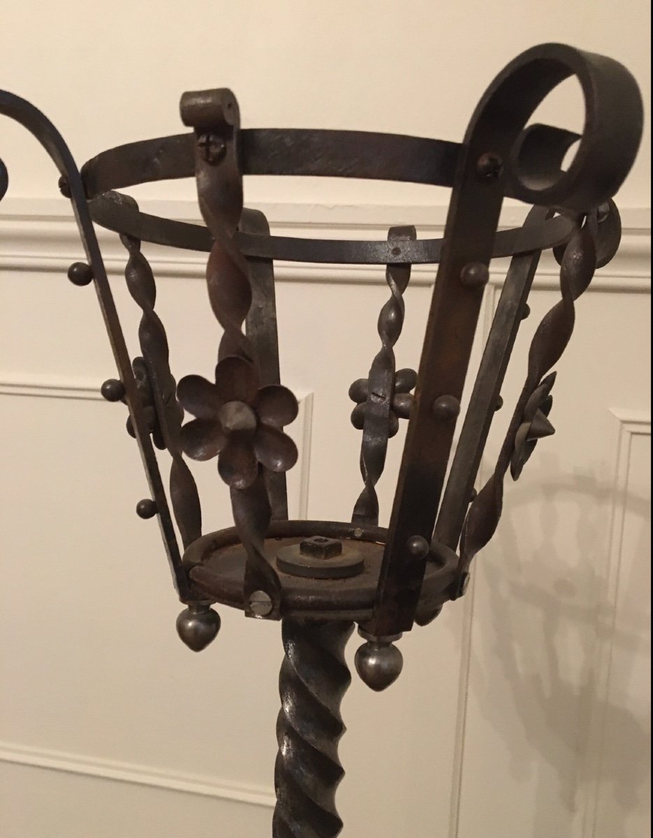 Folk Art, Imposing Wrought Iron Candlestick -photo-2