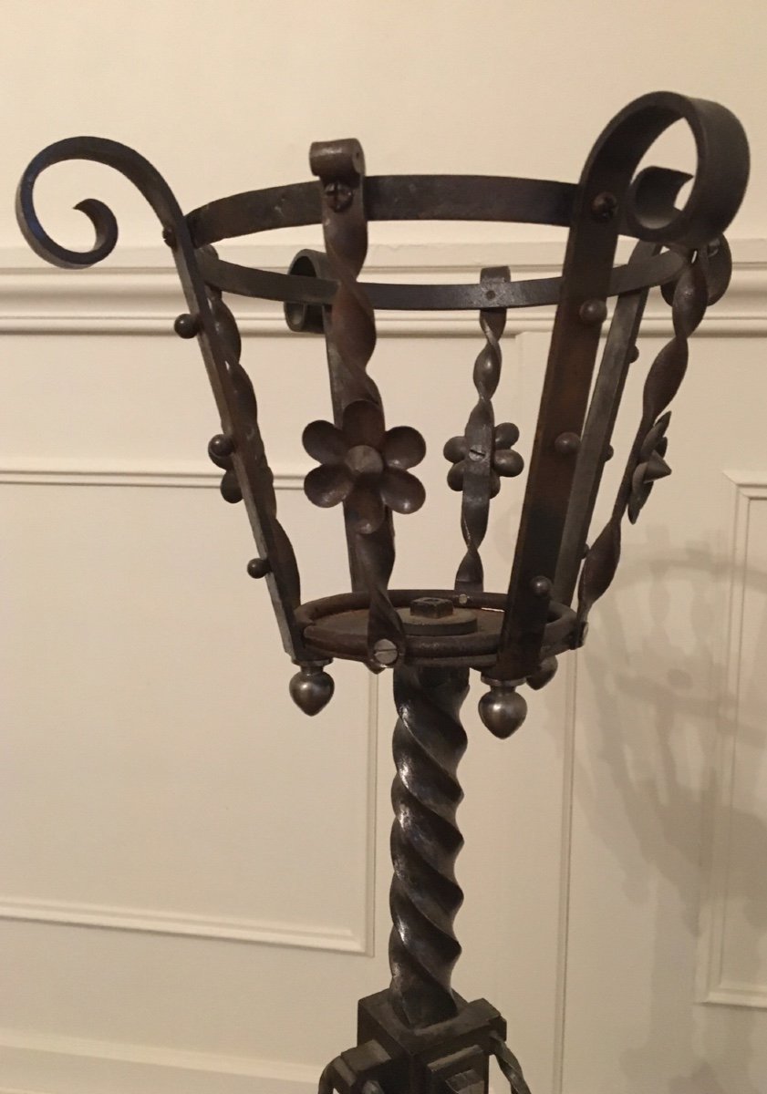 Folk Art, Imposing Wrought Iron Candlestick -photo-3