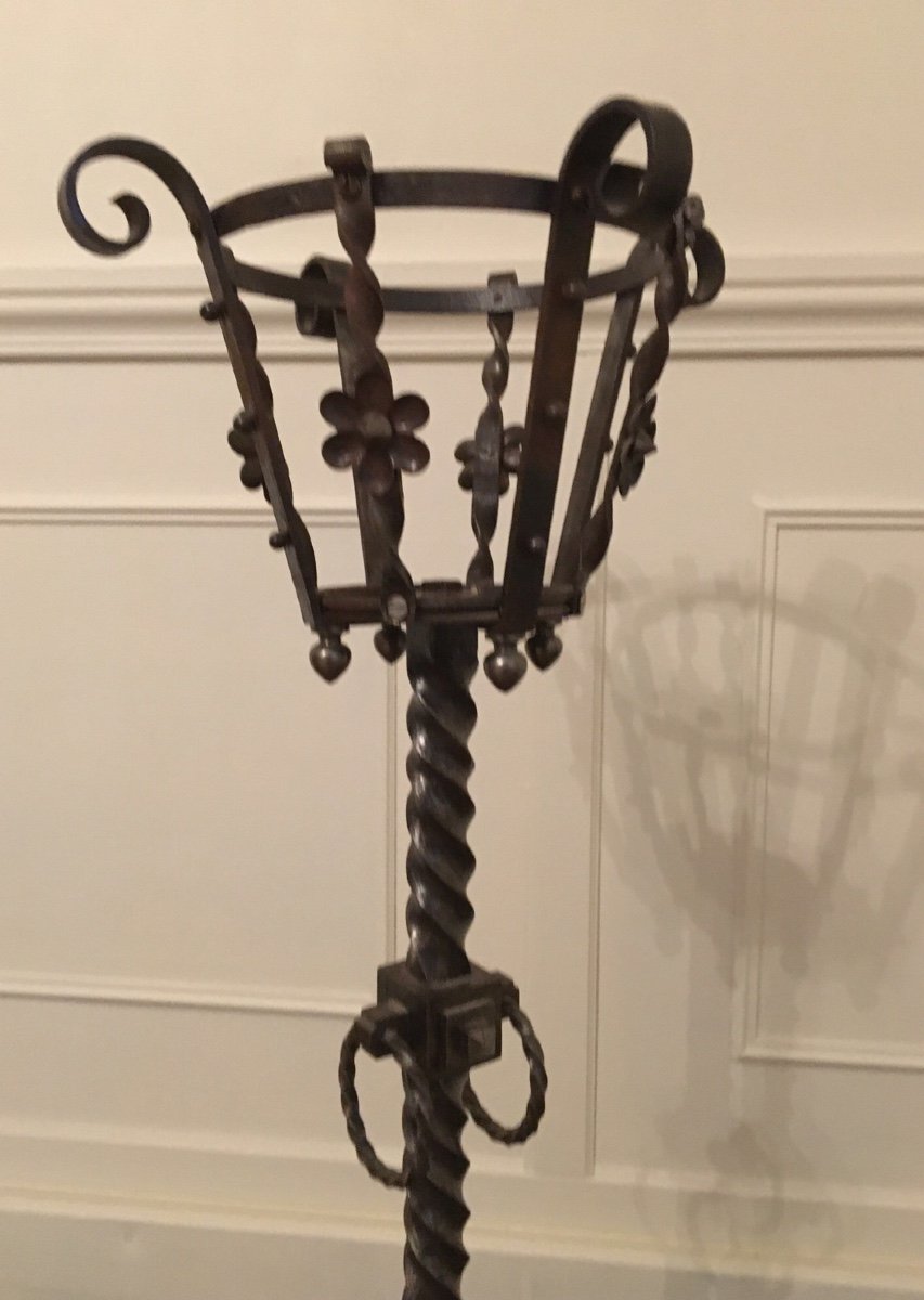 Folk Art, Imposing Wrought Iron Candlestick -photo-4