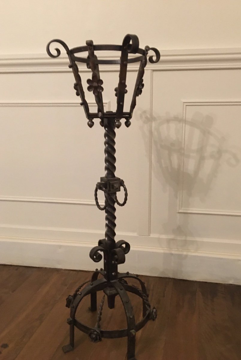 Folk Art, Imposing Wrought Iron Candlestick -photo-5