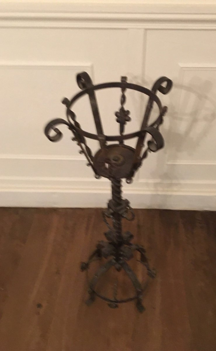 Folk Art, Imposing Wrought Iron Candlestick -photo-6