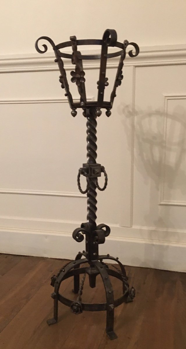 Folk Art, Imposing Wrought Iron Candlestick 